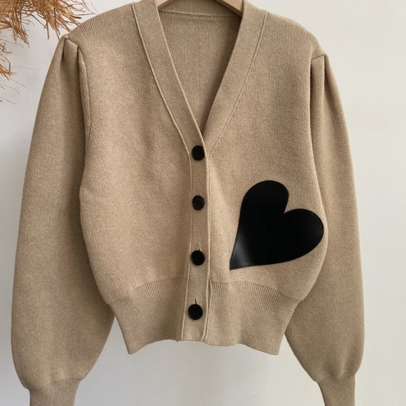Leather Heart Applique Cardigan - Picture 2 of 4
